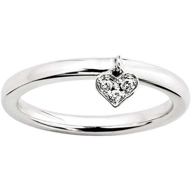 White Rhodium Gold Two Heart as one High Polished Sterling Silver Ring 